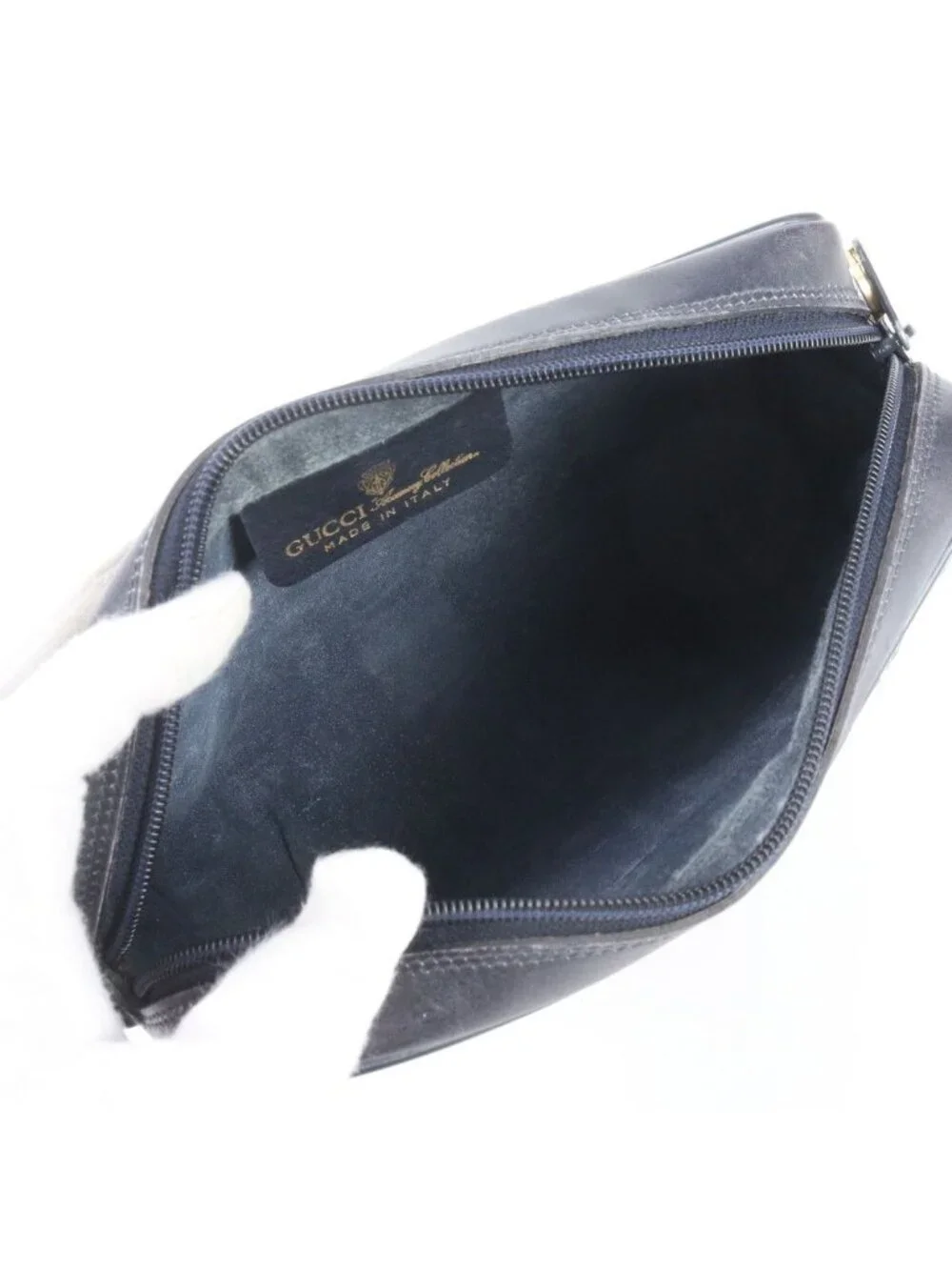 Gucci GG Supreme Leather Clutch Pouch Business Navy